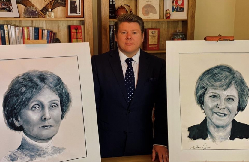 Dean Russell With His Signed Portrait Of Prime Minister Theresa May