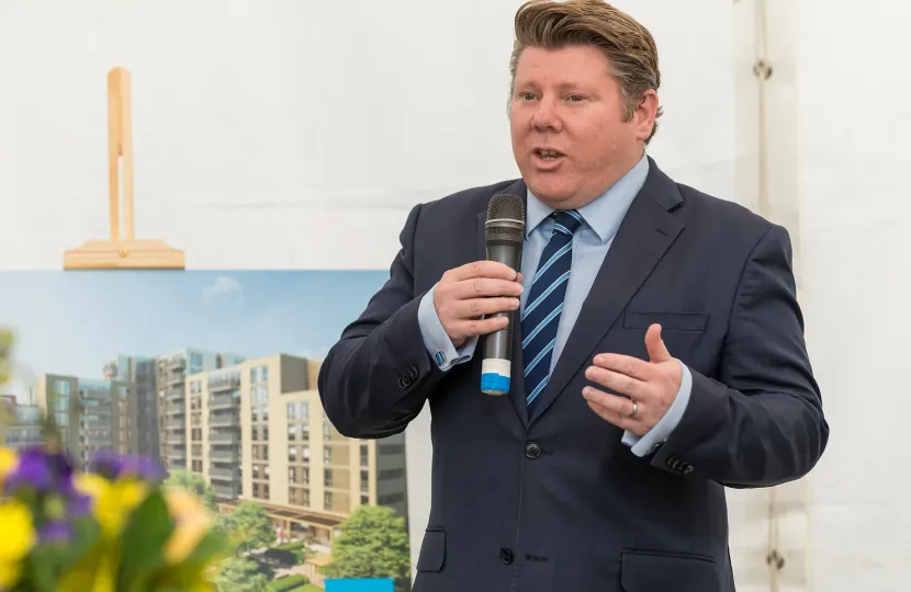 Dean Speaks At Mayfield Watford Topping Out Ceremony