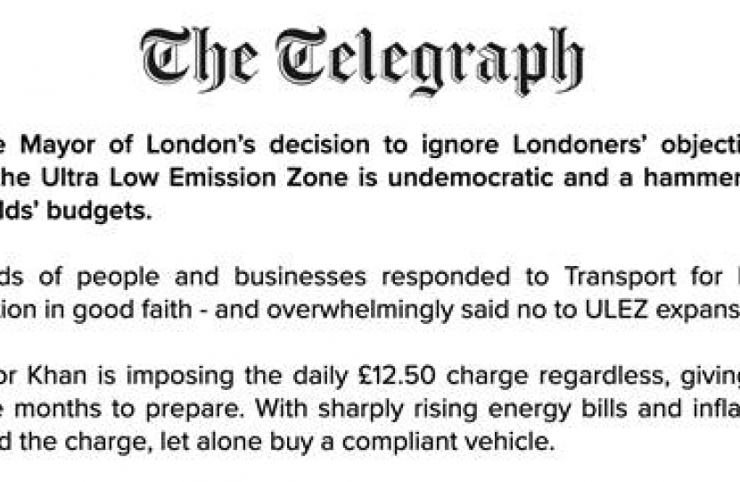 Top of open letter to Telegraph over ULEZ Expansion