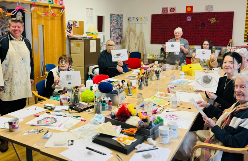 Dean Russell MP leads an art session at Rennie Grove Peace Hospice Care