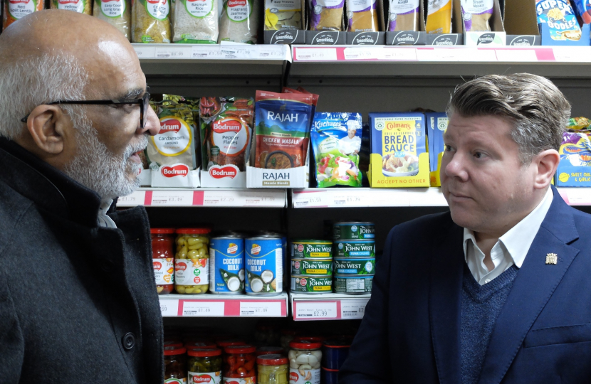 Dean Russell MP with Mr Shah from Londis
