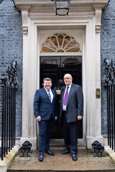 Dean Russell MP and Ronnie Jacob outside 10 Downing Street